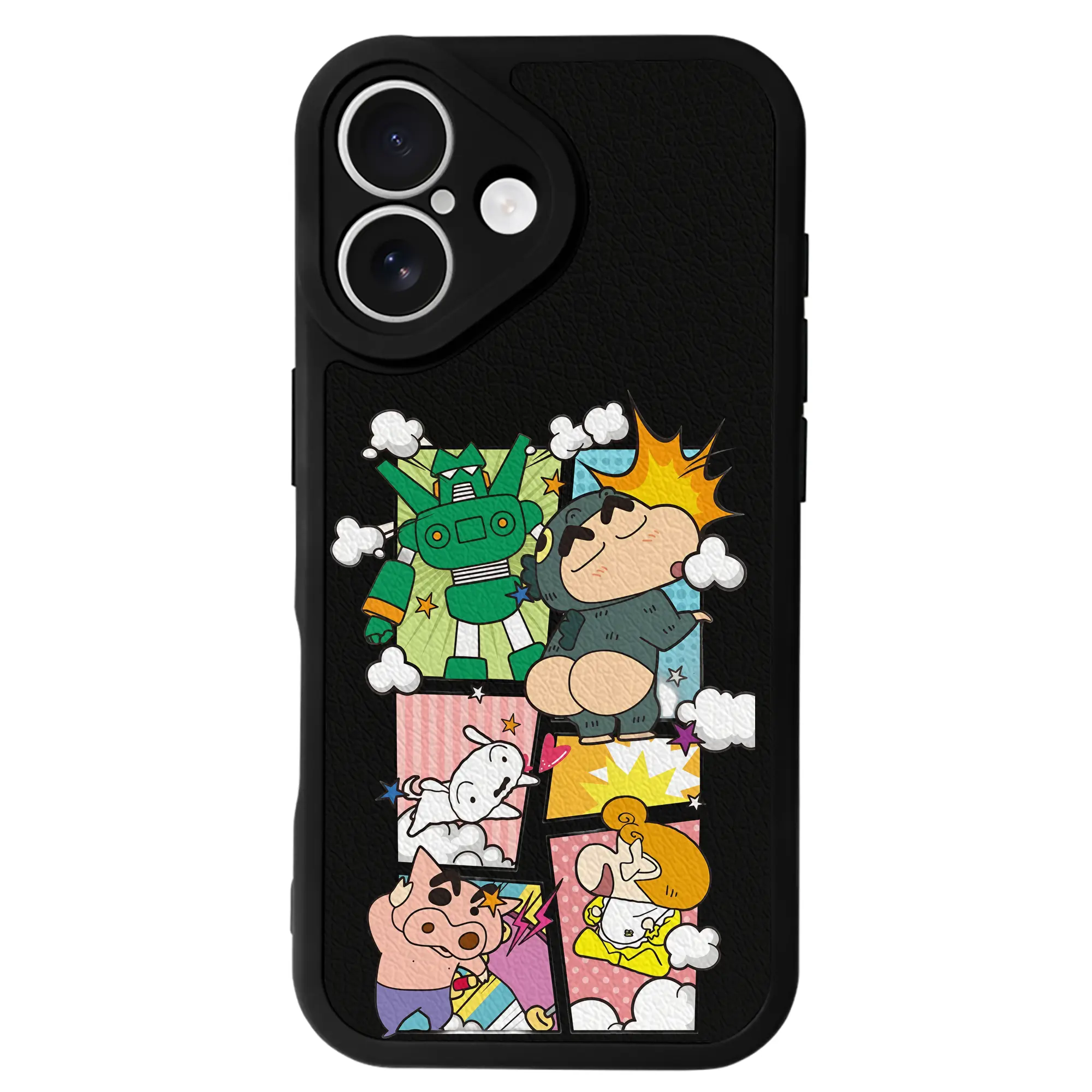 クレヨンしんちゃん グッズ 野原 しんのすけ - IPhone 16シリーズ対応 ・ シリコンスマホケース ・ レザー調 ・ 高精度フィット ・ 耐衝撃 ・ ワイヤレス充電対応 ・ 精密カット